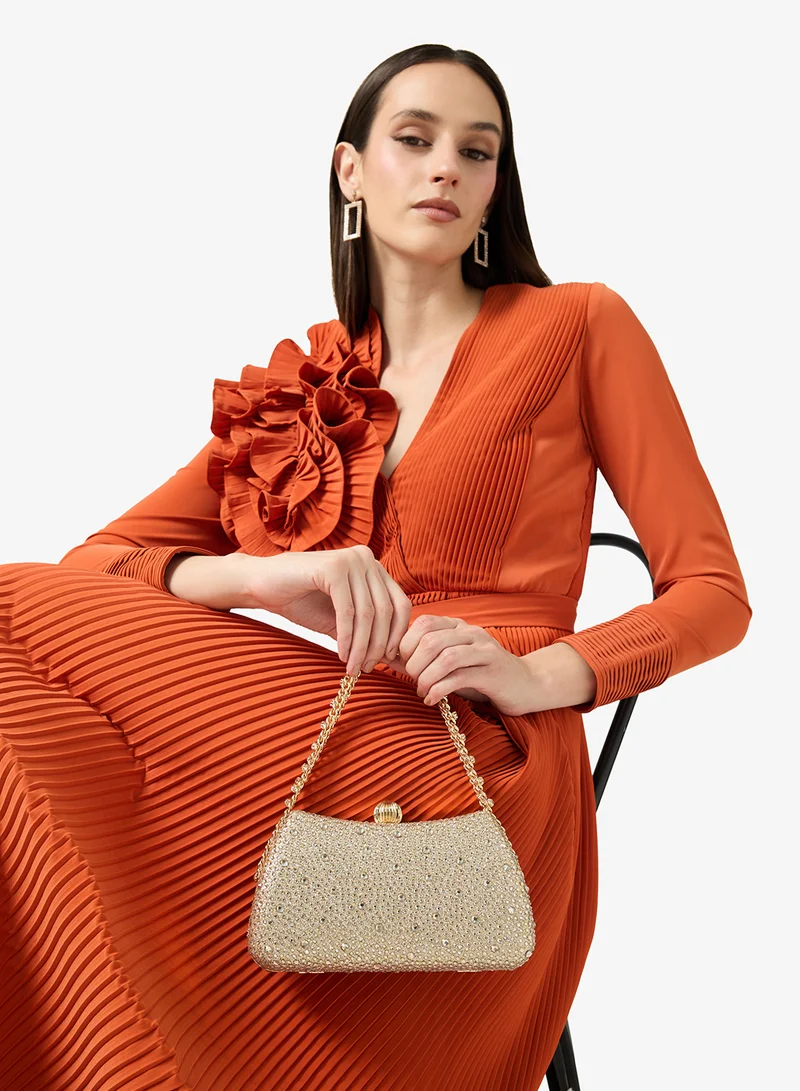 Khizana Gold Gold Rhinestone Embellished Detailed Chain Bag for Women | Best Price UAE